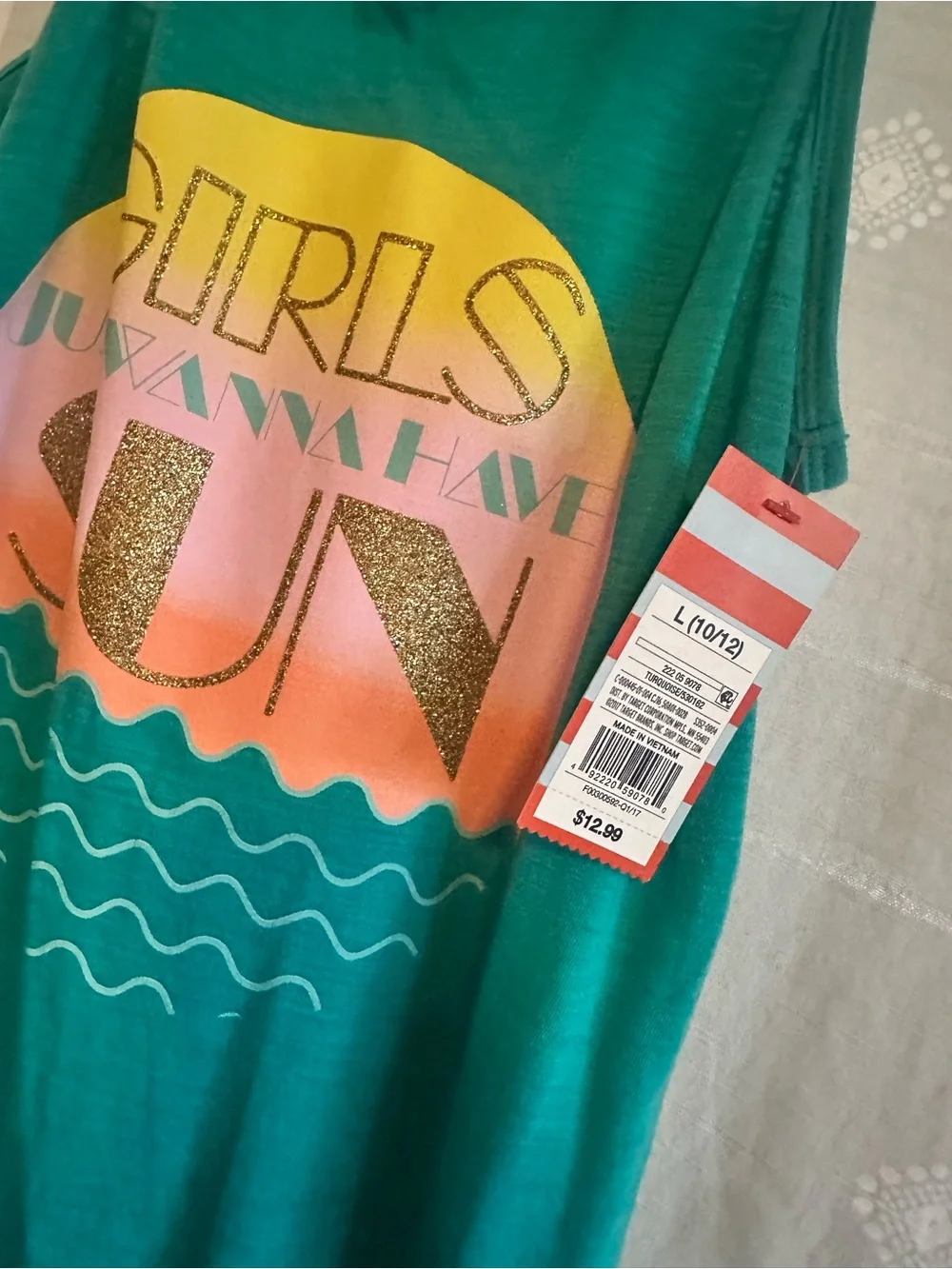 Target Teal Girls Lace-Back Swim Coverup with Sunset Graphic